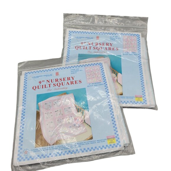 Jack Dempsey Needle Art Nursery Quilt Squares 9" Girls Pattern #21 Two Packs - Picture 1 of 8